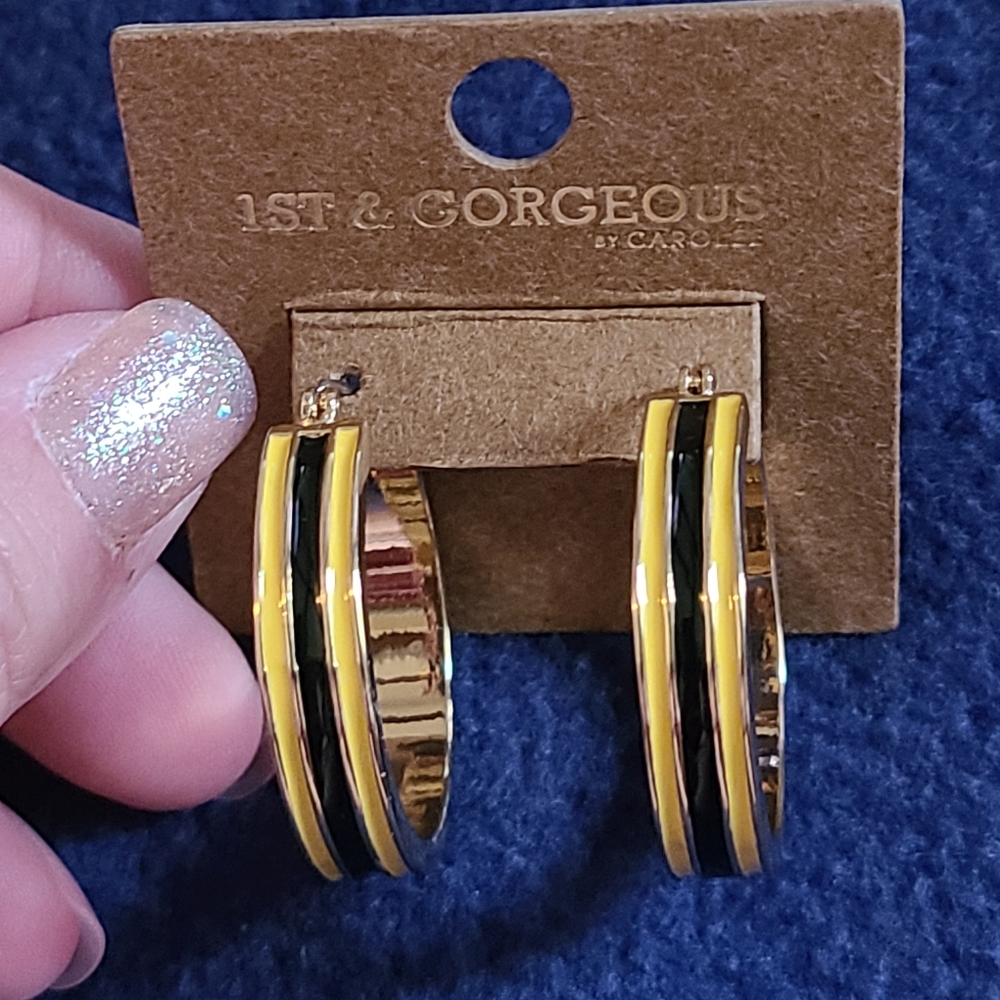 Black and yellow hoop earrings